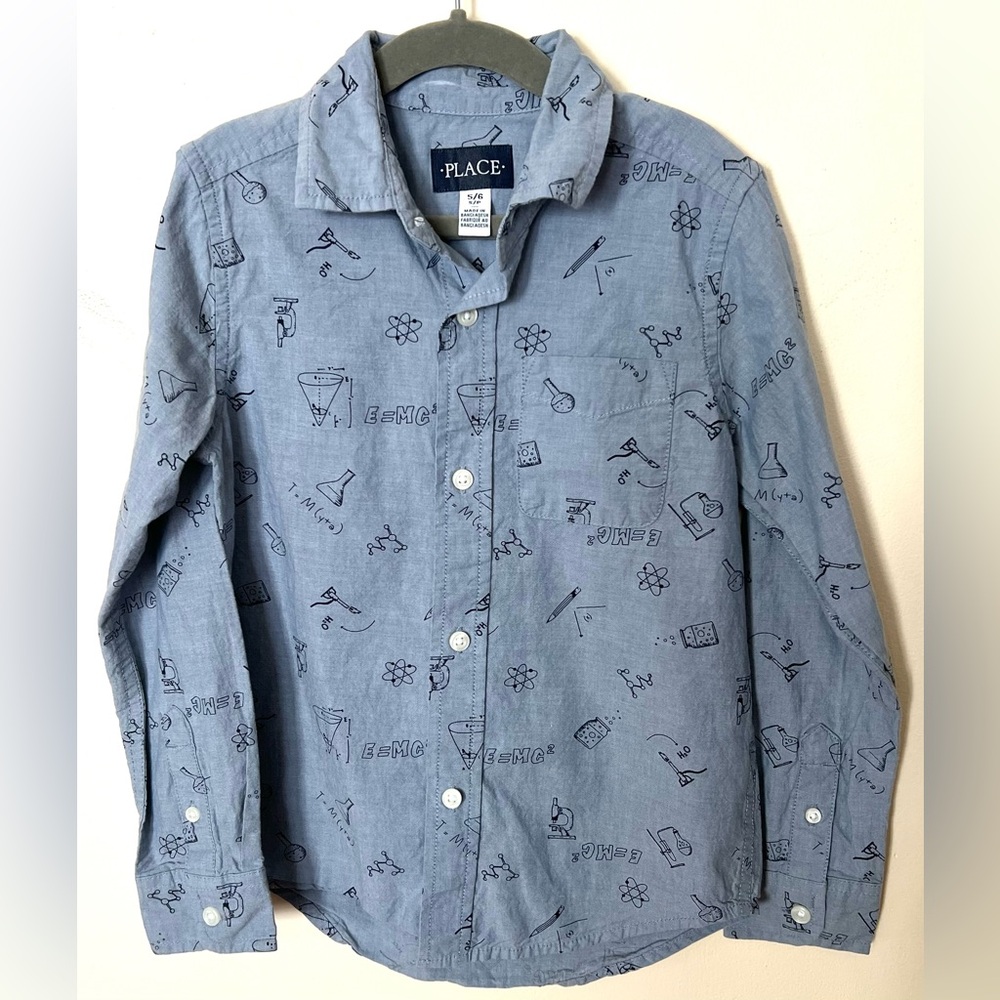 The Children's Place Boys' Science Print Button-Up Shirt – Size‎ 5/6 – VGUC